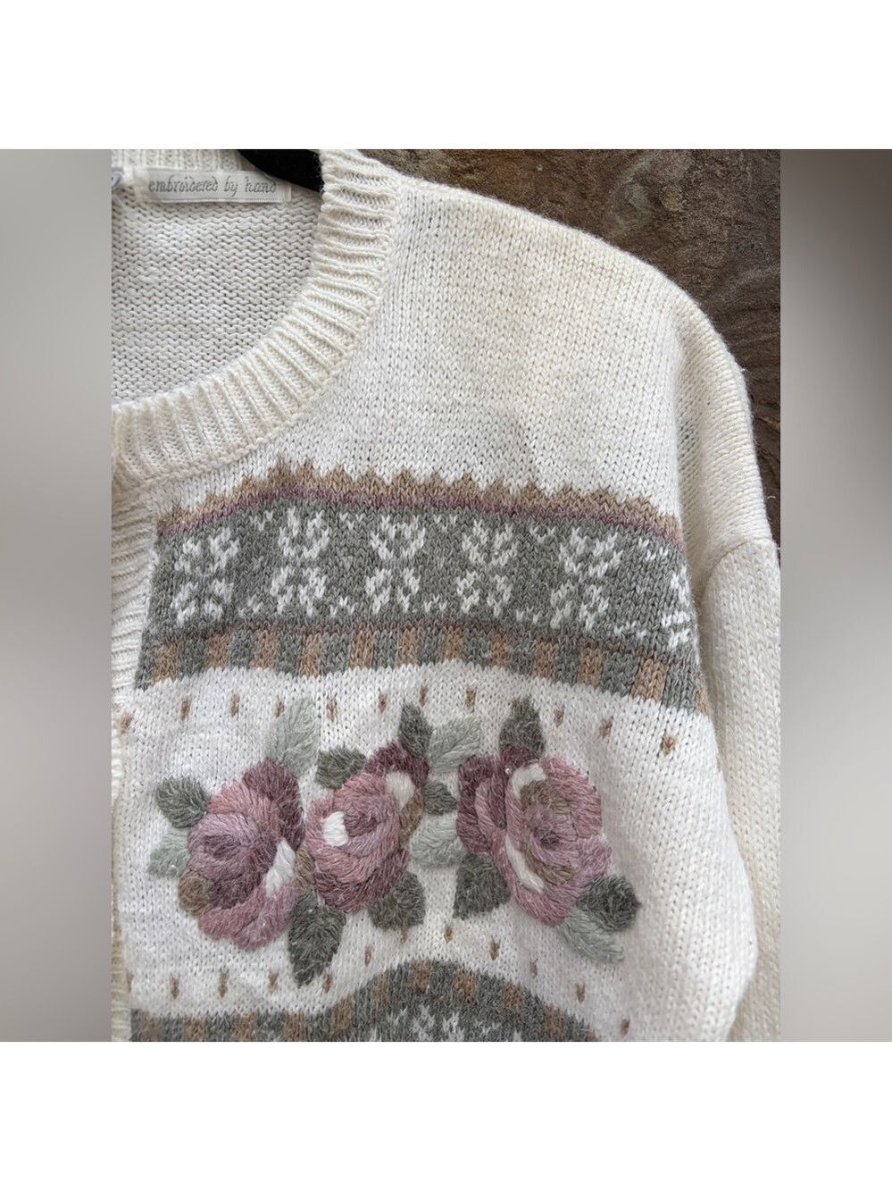 Vintage 80s Jantzen Cottagecore Hand Embroidered Grannycore Cardigan Sweater - Picture 6 of 10